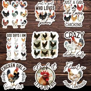 Title: 3” Farmhouse Chicken Sticker Bundle – Rustic Country Vinyl Stickers